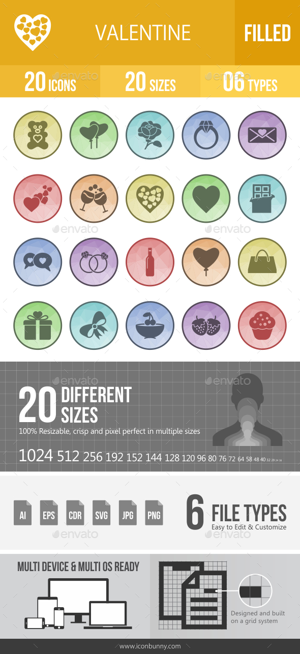 Valentine Filled Low Poly B/G Icons - Icons