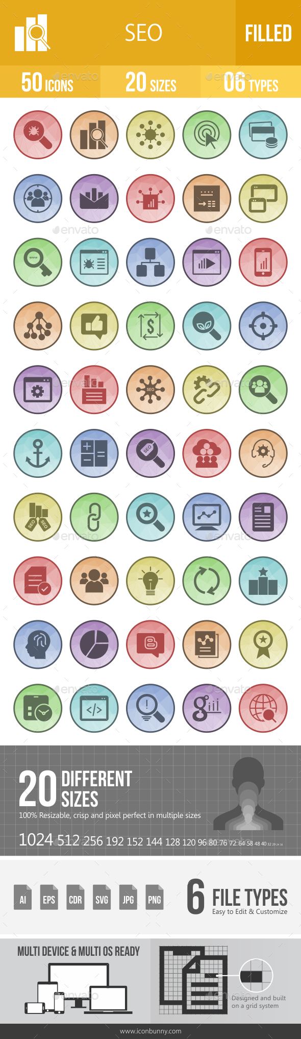 SEO Filled Low Poly B/G Icons - Icons