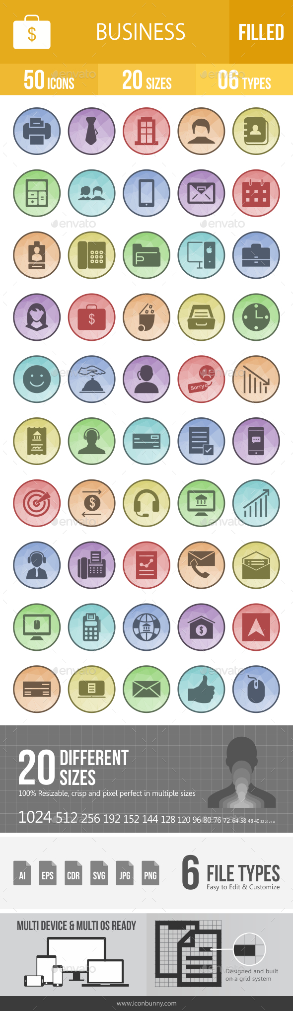 Business Filled Low Poly B/G Icons - Icons