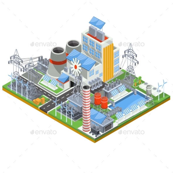 Isometric Vector Illustration of a Thermal Thermal - Buildings Objects