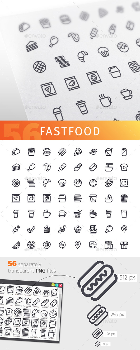 Fastfood Line Icons Set - Food Objects