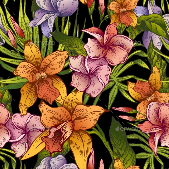 Vintage Floral Tropical Seamless Pattern - Flowers & Plants Nature