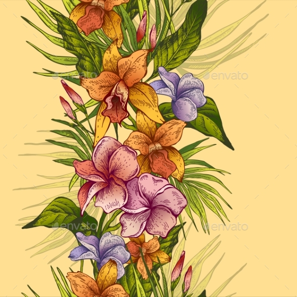 Vintage Floral Tropical Seamless Pattern - Flowers & Plants Nature