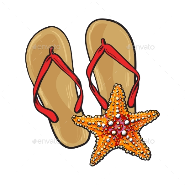 Pair of Flip Flops and Starfish - Travel Conceptual