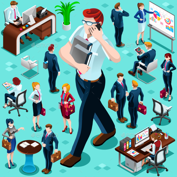 Isometric Business People Isolated Icon Set Vector Illustration - People Characters