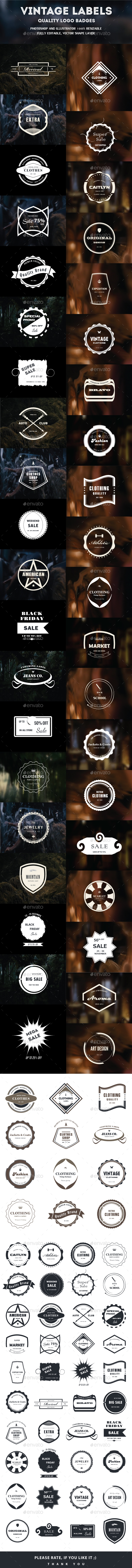 40 Vintage Labels Quality Logo Badges Bundle - Badges & Stickers Web Elements