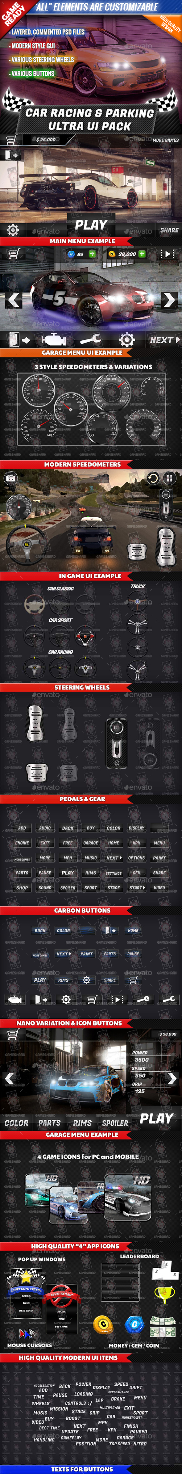 Car Racing & Parking Ultra UI Pack - Game Kits Game Assets