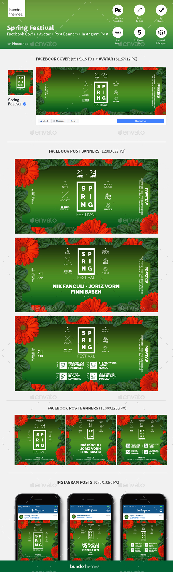 Spring Festival Facebook and Instagram Banners - Social Media Web Elements