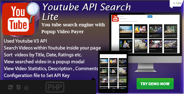 Youtube API Search Lite with Multi Pages - Simple PHP Integration - CodeCanyon Item for Sale