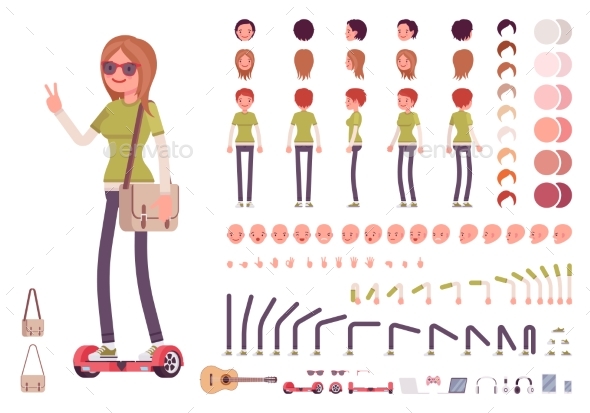 Teenager Girl Character Creation Set - People Characters