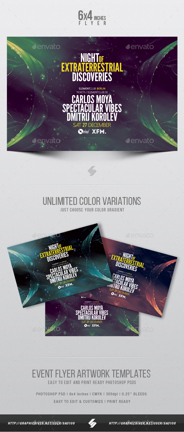 Extraterrestrial Discoveries - Progressive Trance Party Flyer Artwork Template - Clubs & Parties Events