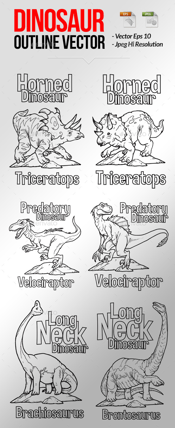 Dinosaur Outline Vector Illustrations - Animals Characters