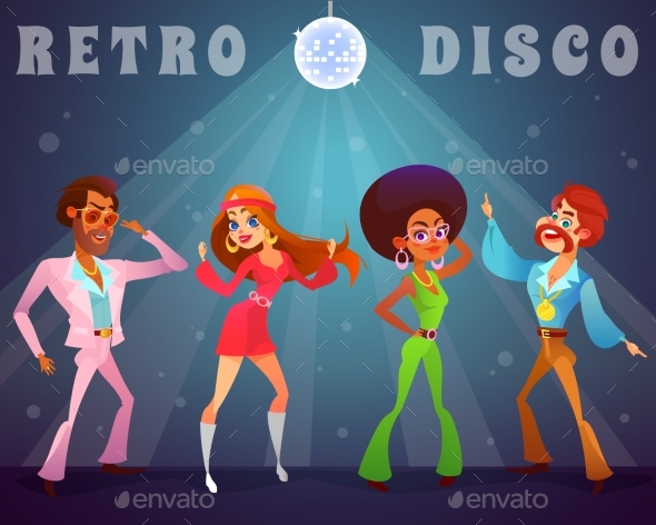 Cartoon Retro Dancing People - People Characters