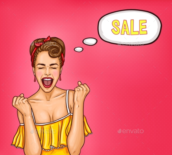 Pop Art Illustration of an Enthusiastic Woman - Retail Commercial / Shopping