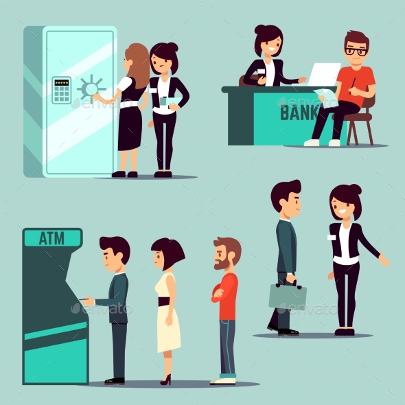 People in the Bank, Vector Banking Service - People Characters