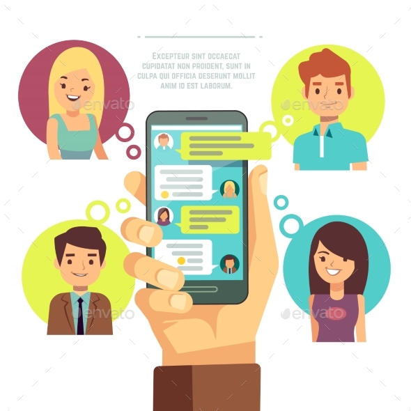 Hand Holding Smartphone with Online Chat - Miscellaneous Vectors