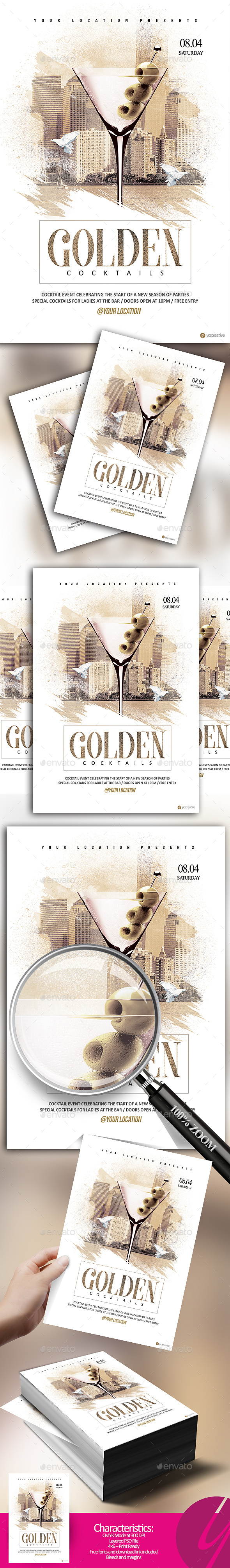 Golden Cocktail Flyer - Clubs & Parties Events