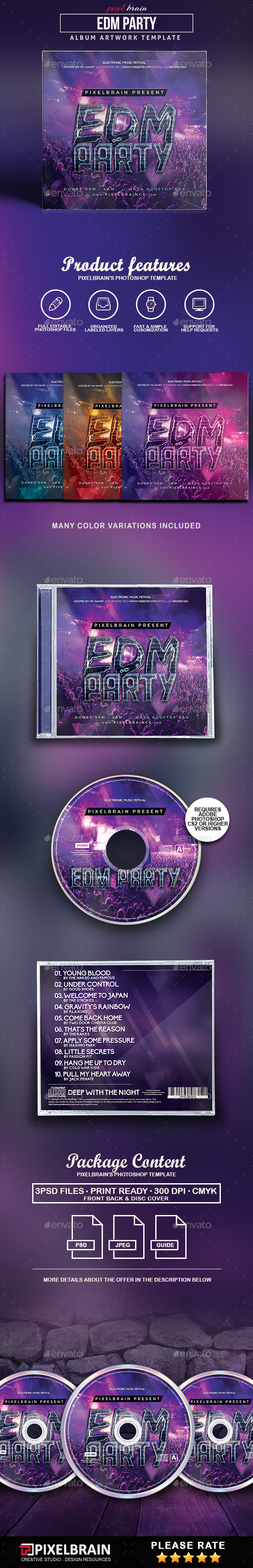 EDM Party CD Cover Artwork - CD & DVD Artwork Print Templates