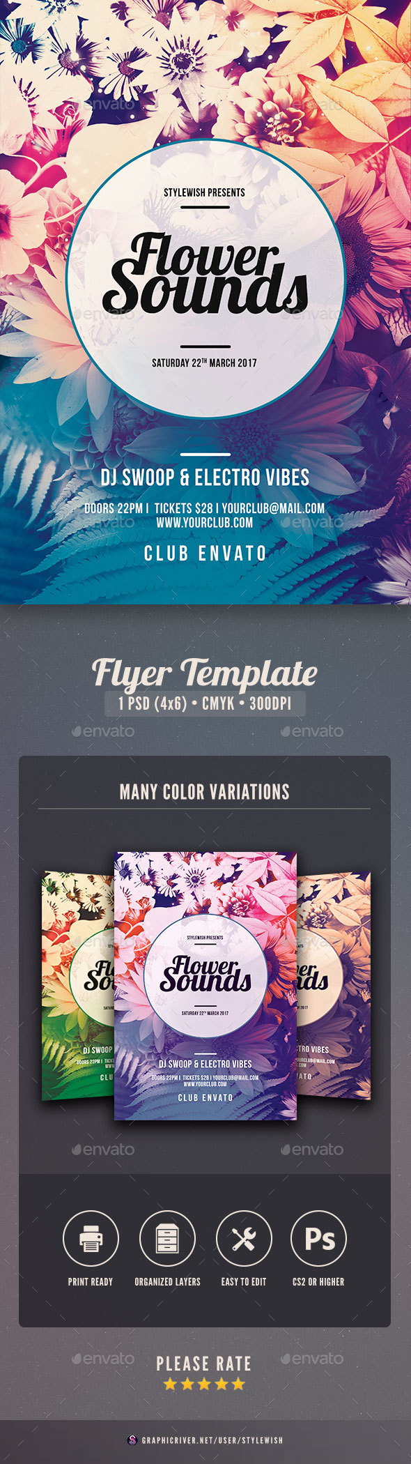 Flower Sounds Flyer - Clubs & Parties Events