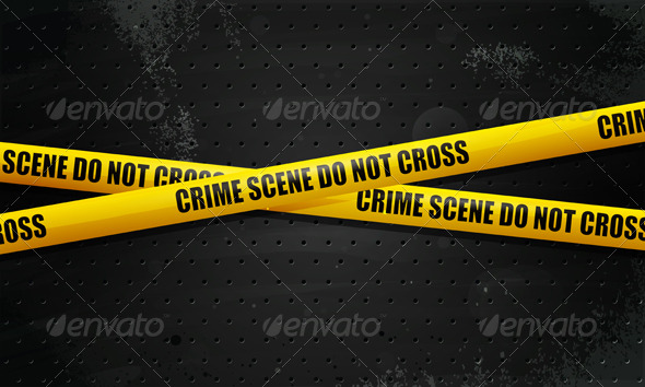 Crime Scene Tape on black grunge background - Objects Vectors