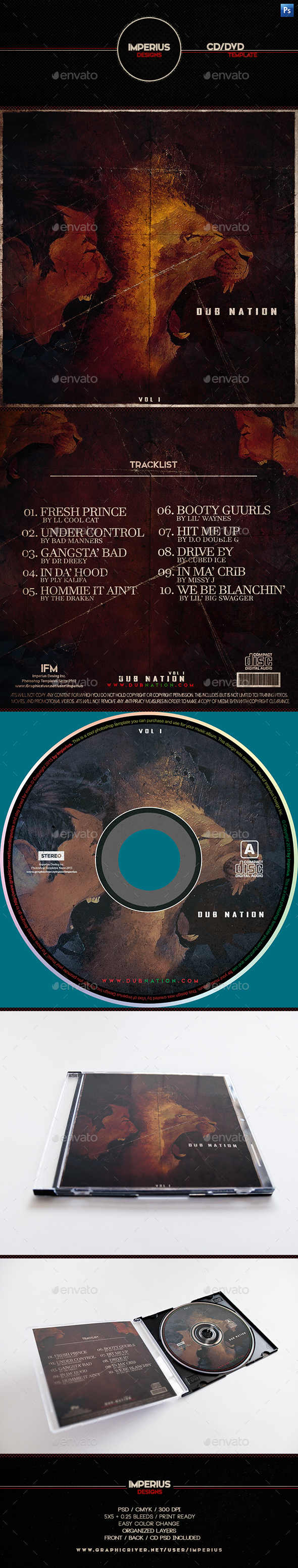 Dub Nation V1 CD/DVD Cover - CD & DVD Artwork Print Templates