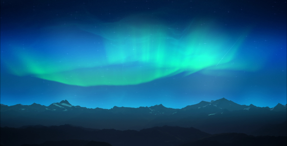 Green Aurora Over Night Mountains