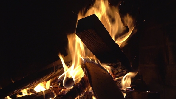 Burning Wood in the Fireplace