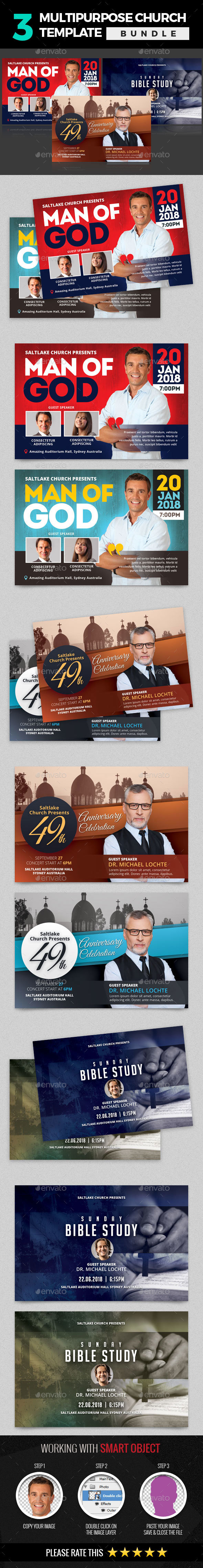 3 In 1 Multipurpose Church Template Bundle - Church Flyers