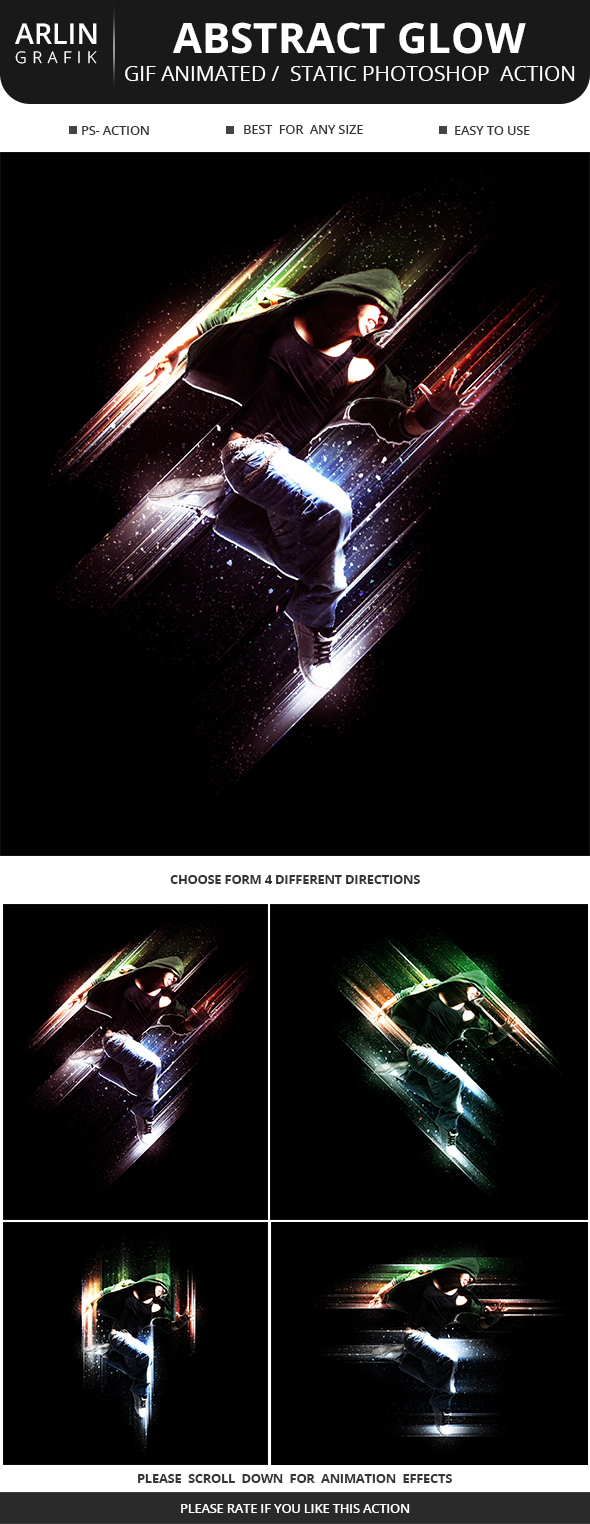 GIF Animated / Static Abstract Glow Photoshop Action - Photo Effects Actions
