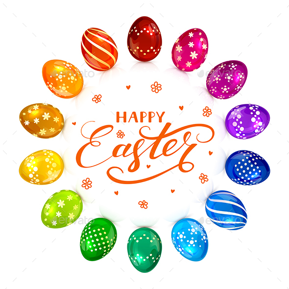 Circle of Brightly Colored Easter Eggs - Man-made Objects Objects