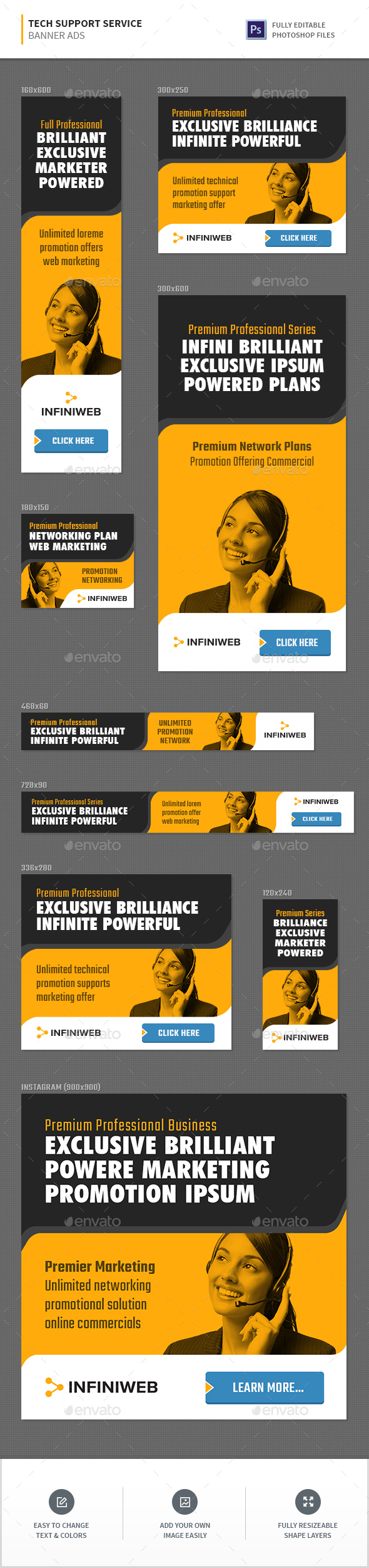 Tech Support Network Banners - Banners & Ads Web Elements