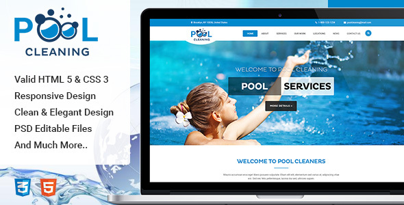 Pool Cleaning Construction Repair And Maintenance Services Html Template By Ewebcraft Pool Service Website Template