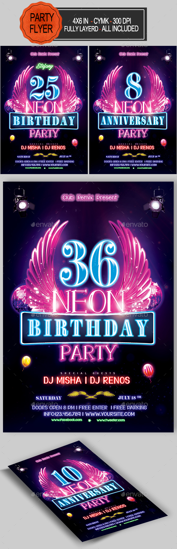 Neon Birthday Party Flyer - Clubs & Parties Events