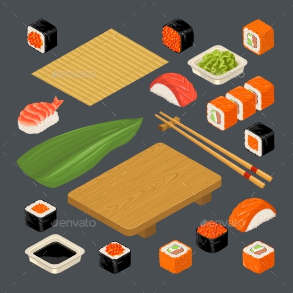 Set Icon Sushi Nigiri and Rolls. - Backgrounds Decorative
