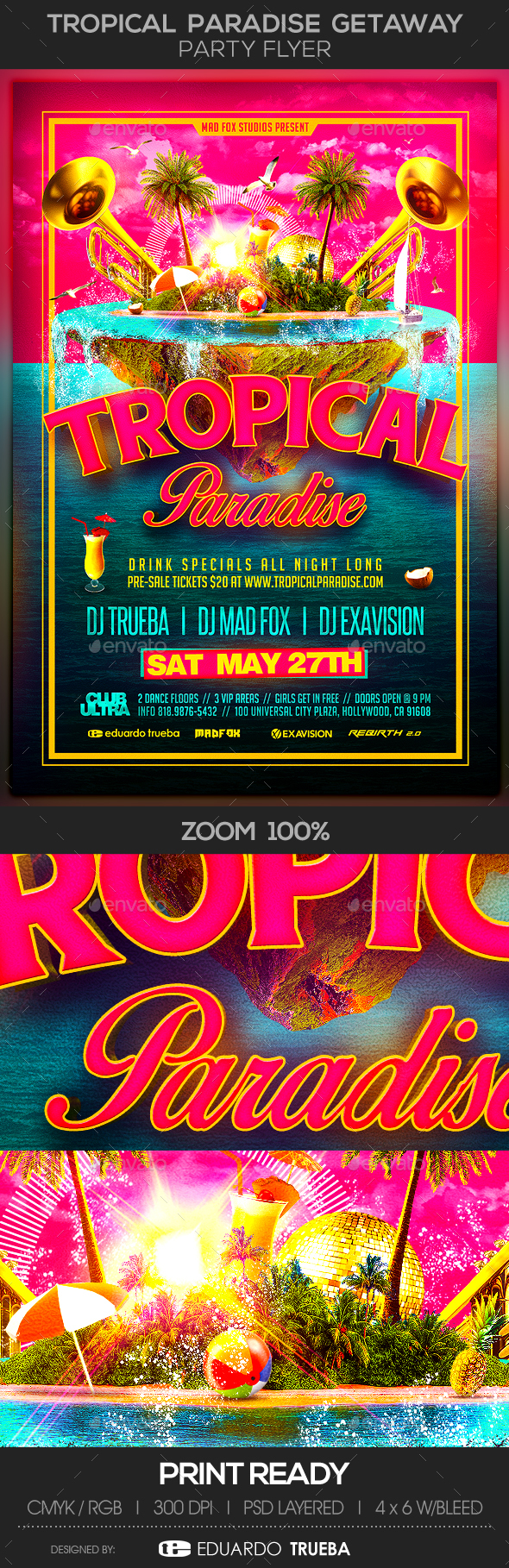 Tropical Paradise Getaway Party Flyer - Flyers Print Templates