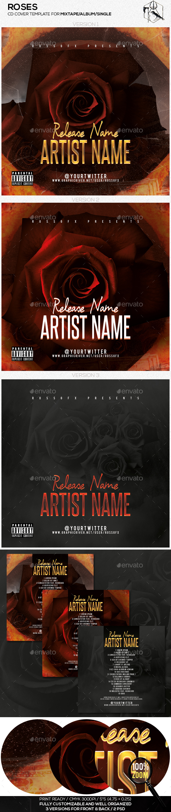 Roses PSD CD Mixtape Cover Template - CD & DVD Artwork Print Templates