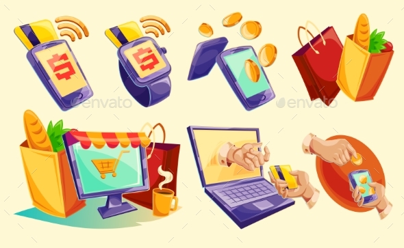 Isometric Icons of Mobile Phones, Laptop - Computers Technology