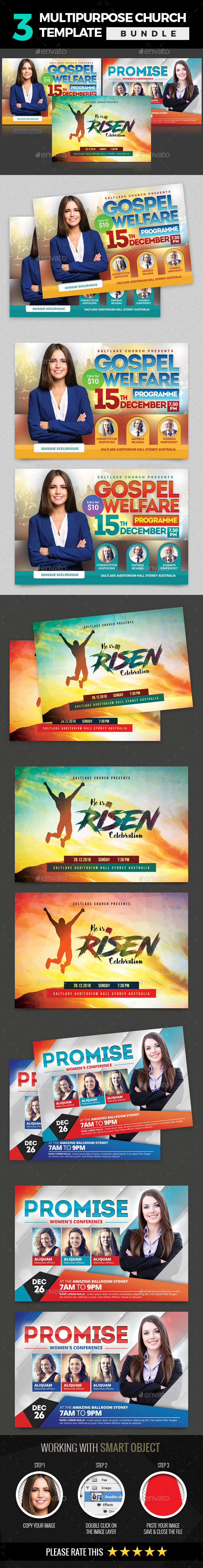 3 In 1 Multipurpose Church Template Bundle - Church Flyers