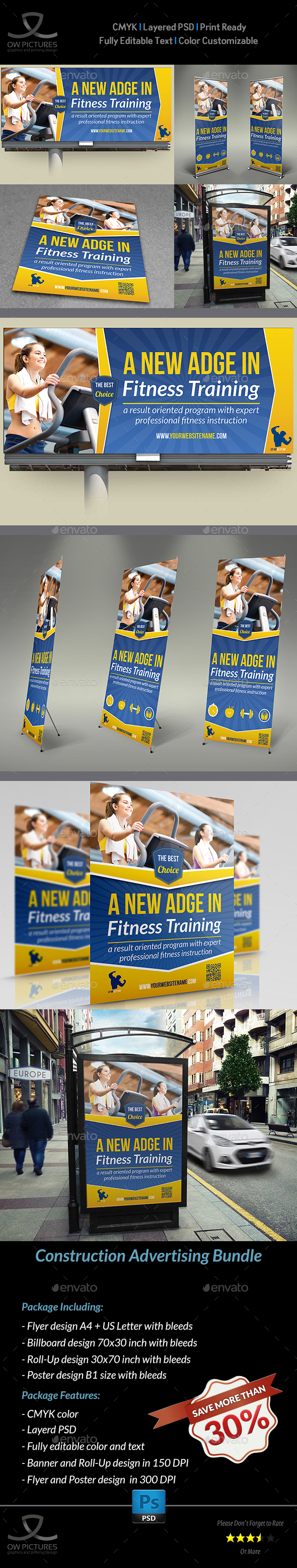 Fitness - GYM Advertising Bundle - Signage Print Templates