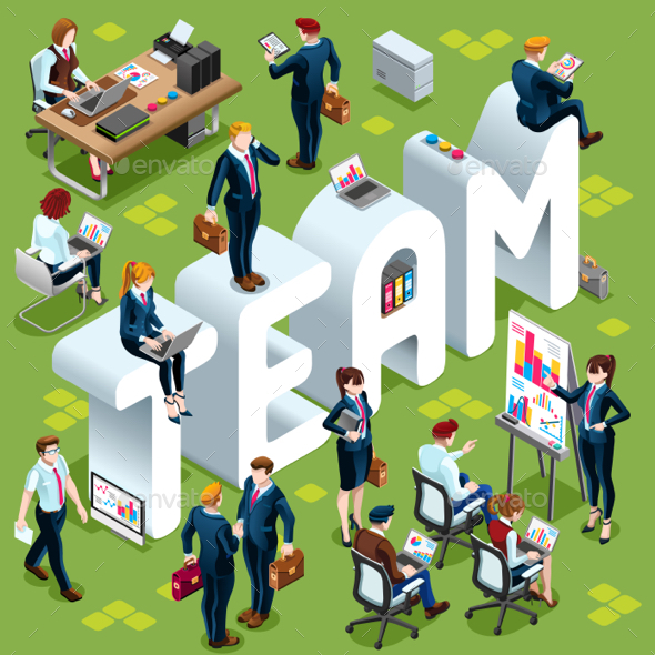Isometric People Team Icon 3D Set Vector Illustration - Vectors