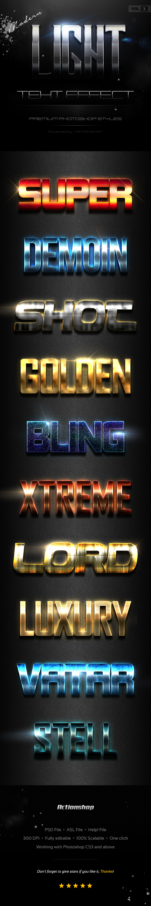 10 Modern Light Text Effects Vol.1 - Text Effects Styles
