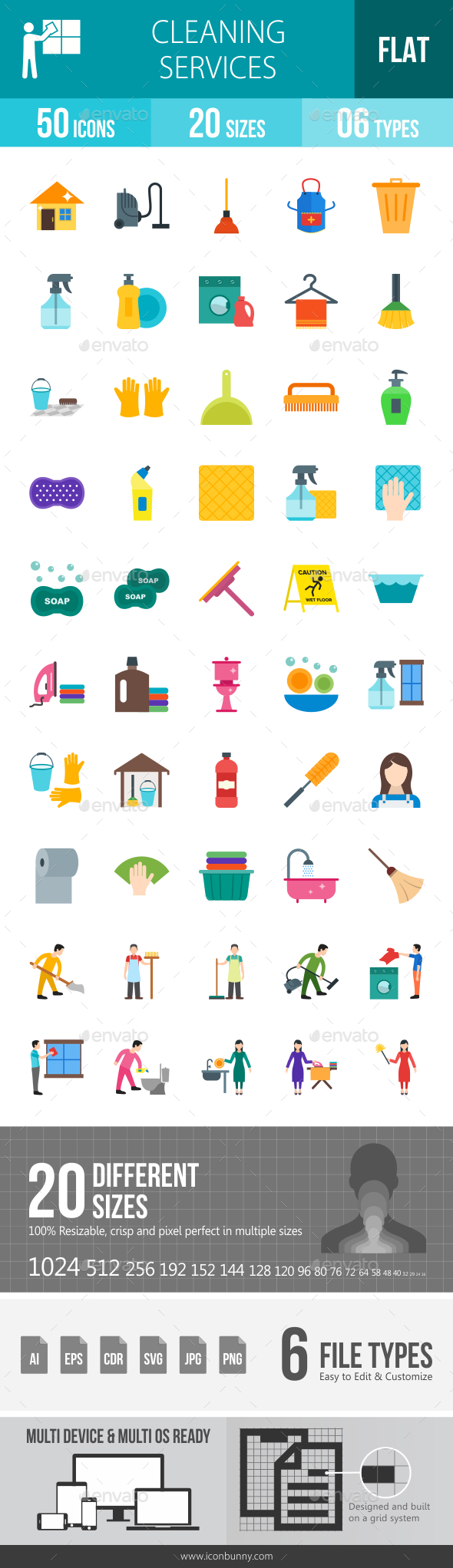 Cleaning Services Flat Multicolor Icons - Icons