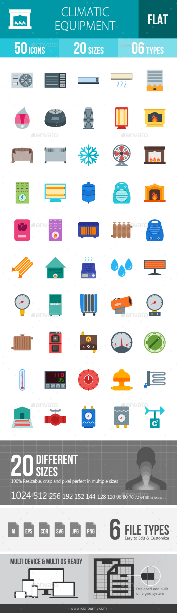 Climatic Equipment Flat Multicolor Icons - Icons