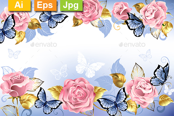 Background with Pink Roses - Borders Decorative