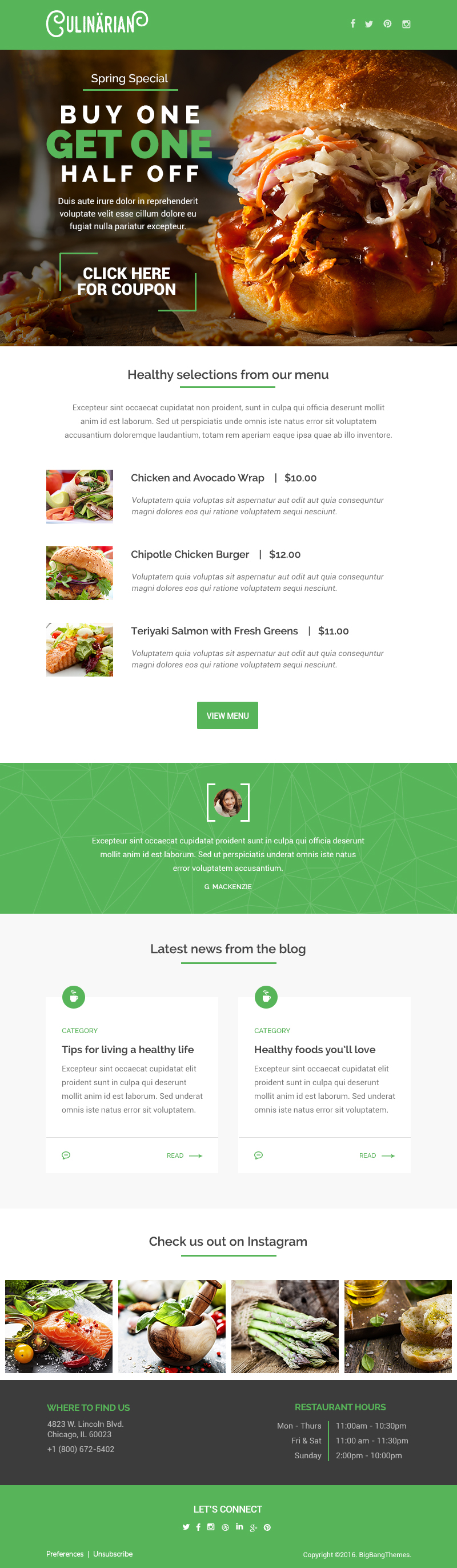 Culinarian - Multipurpose Restaurant Email + Builder Access