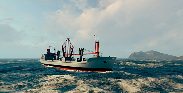 Cargo Ship Floats In The Sea alt
