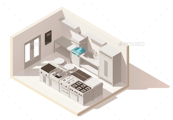 Vector Isometric Low Poly Professional Kitchen - Buildings Objects