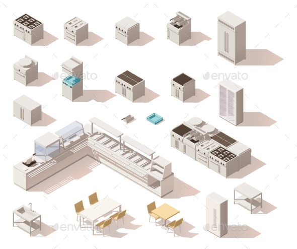 Vector Isometric Low Poly Restaurant Equipment - Man-made Objects Objects