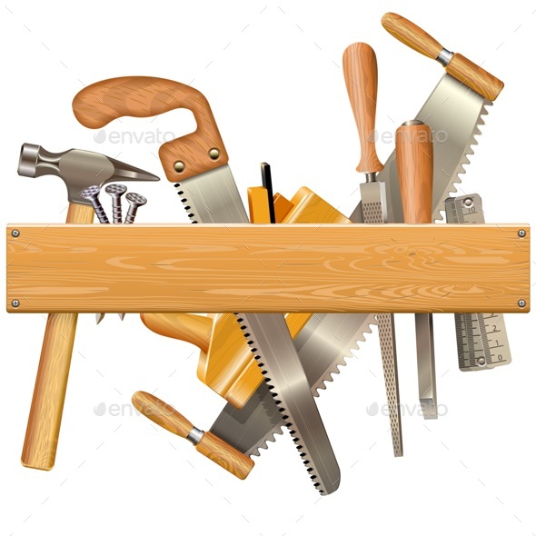 Vector Wooden Plank with Retro Tools - Industries Business