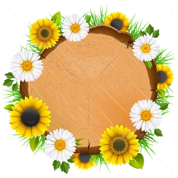 Vector Wooden Board with Flowers - Flowers & Plants Nature